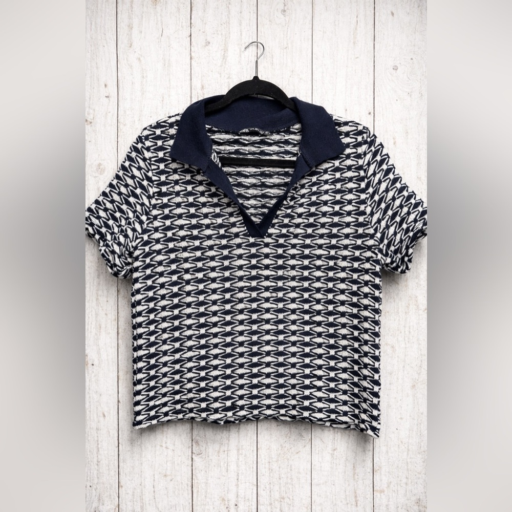 Navy and White Patterned Zara Shirt